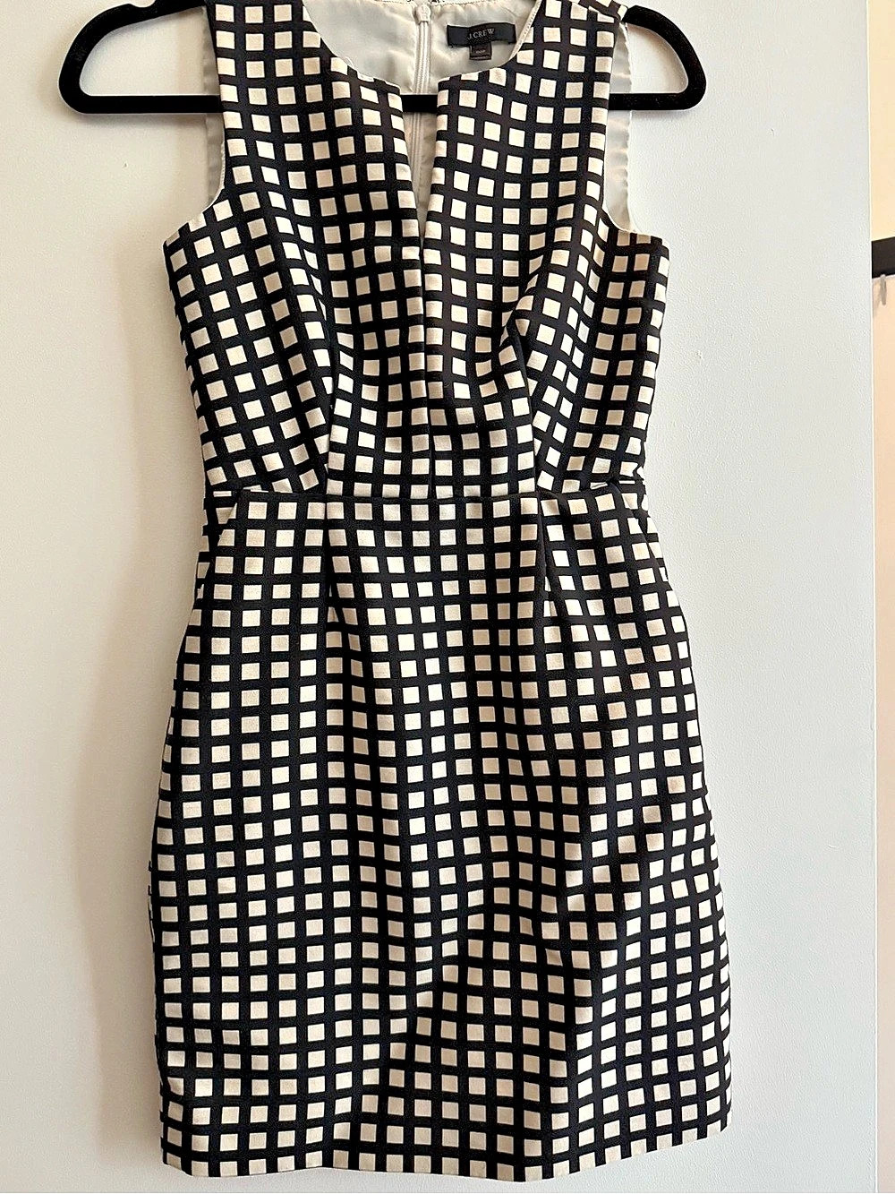 J.Crew Geometric Grid Sheath Dress Black & White 00P Like New